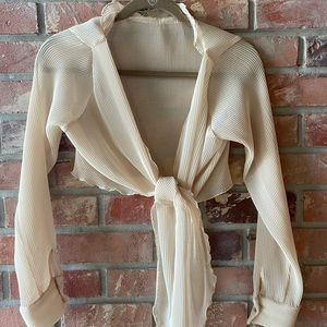 Sheer Accordion Tie-Front Crop Top